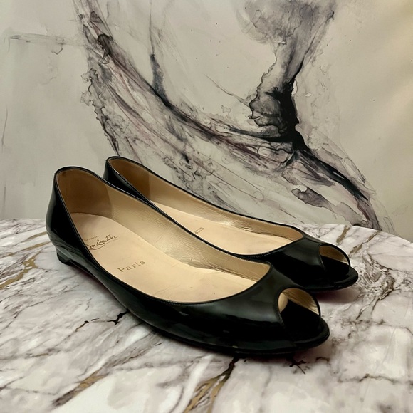 Christian Louboutin Black Peep Toe Flats - Picture 2 of 4